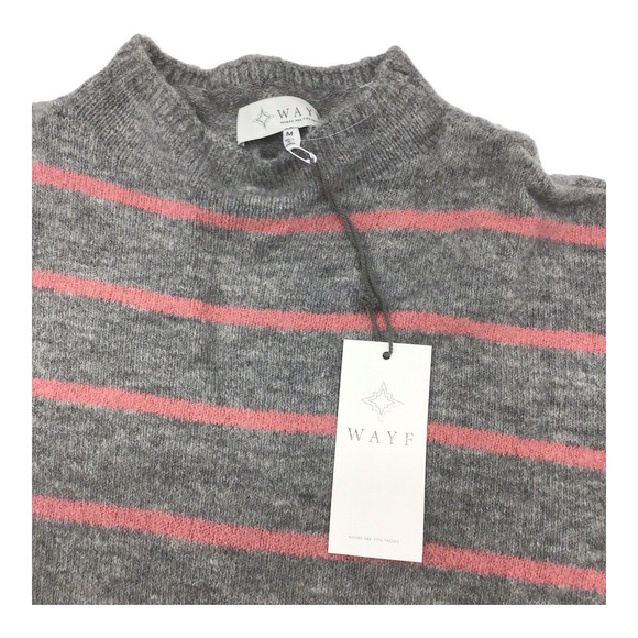 WAYF Womens Large Sweater Gray Pink Stripe Mock Neck Tie Waist Nordstrom NWT - Picture 4 of 11